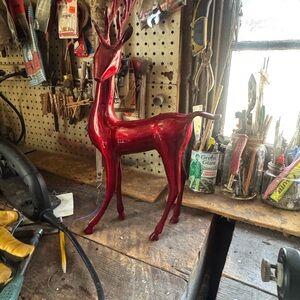 Red Decorative Standing Deer Sculpture - Unknown Brand